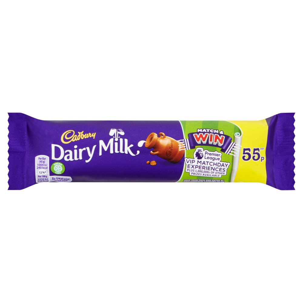 Cadbury Dairy Milk 55p Chocolate Bar 45g Std X 48 X 1 Belito